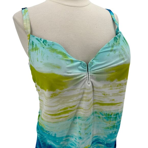 NEW Cacique Womens 38DD Tankini Swim Top Multicolor Ocean Print - Picture 2 of 10